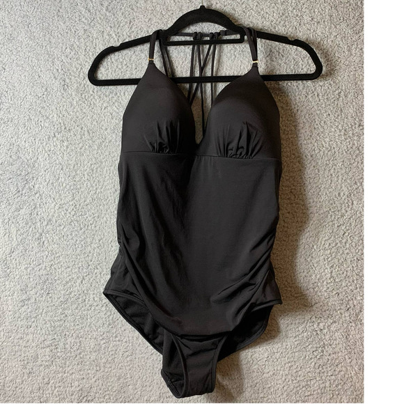 Athleta Other - Athleta Swimsuit Womens Large Black One Piece Halter Bra Padded Support
